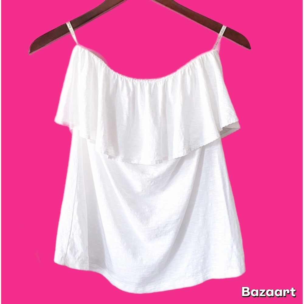 Lilly Pulitzer Resort White Strapless Ruffle Tube Top Blouse Pima Cotton Medium